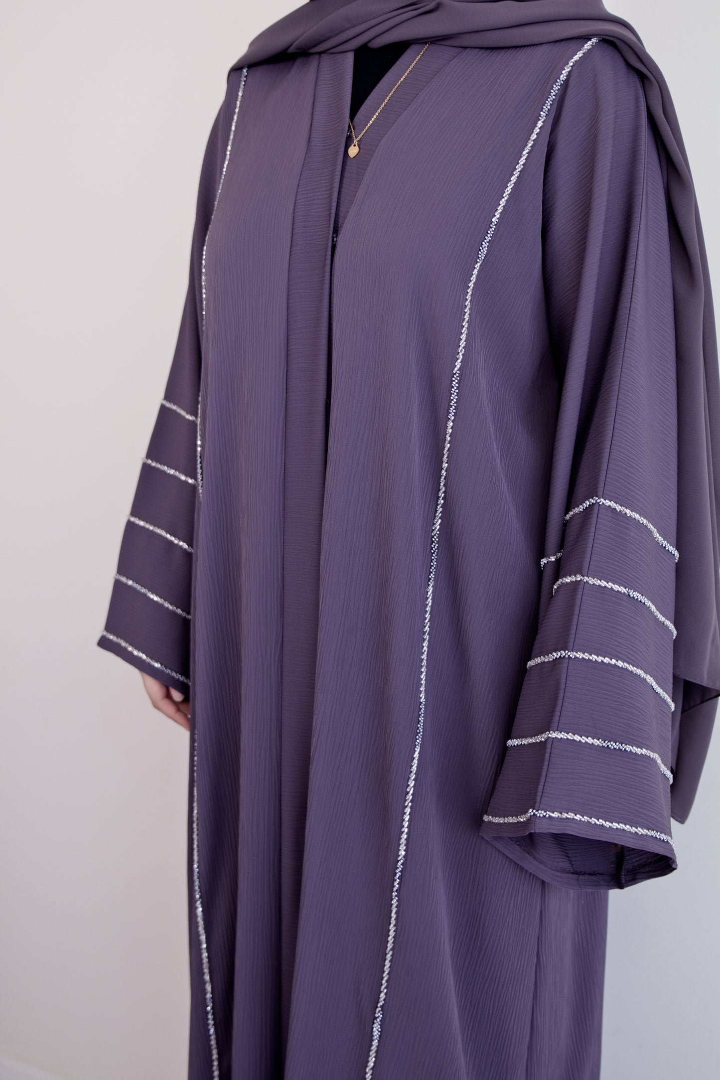 SERA - Front Open Buttoned Textured Crinkle Abaya