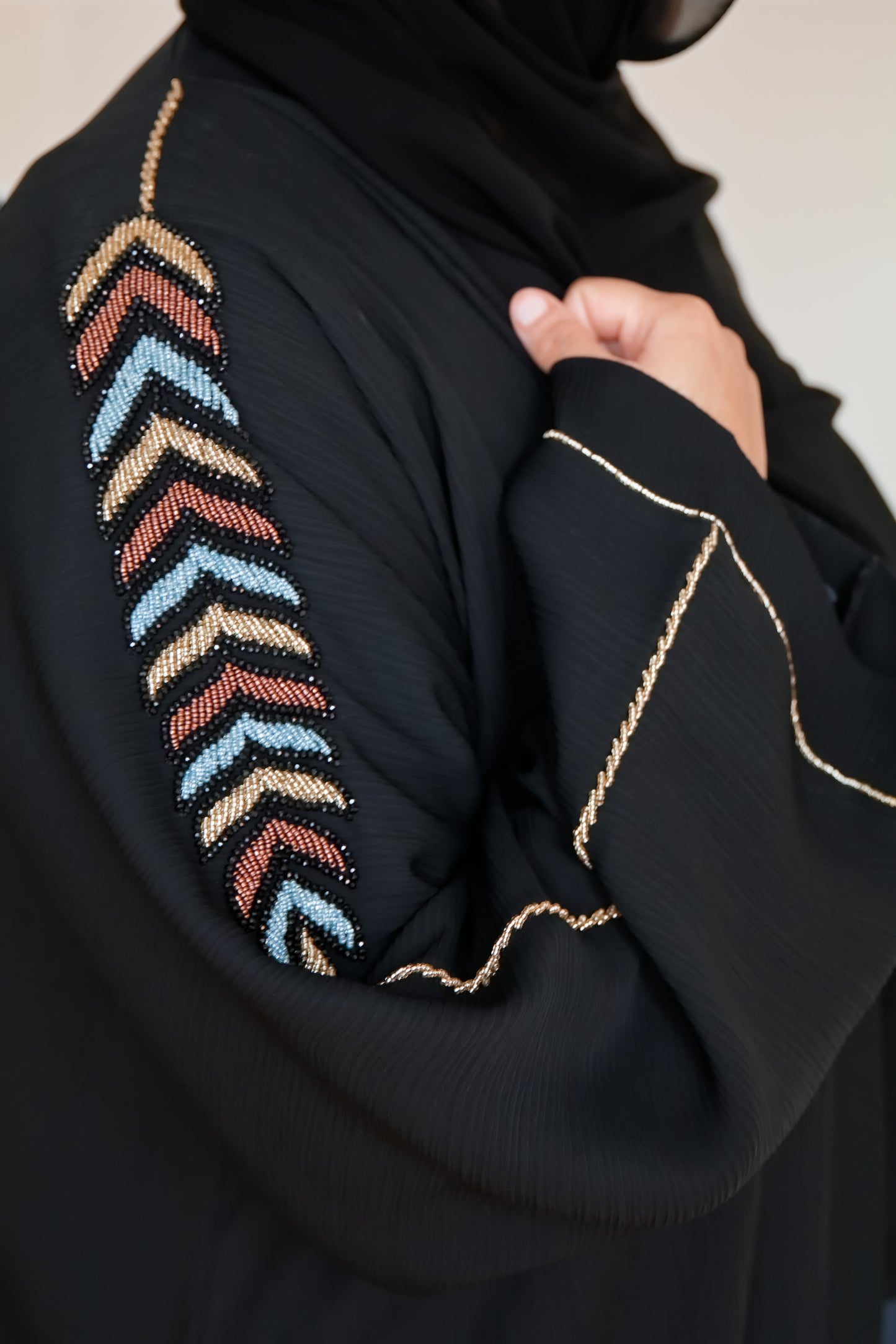 ZEINA - Front Open Buttoned Textured Crinkle Abaya