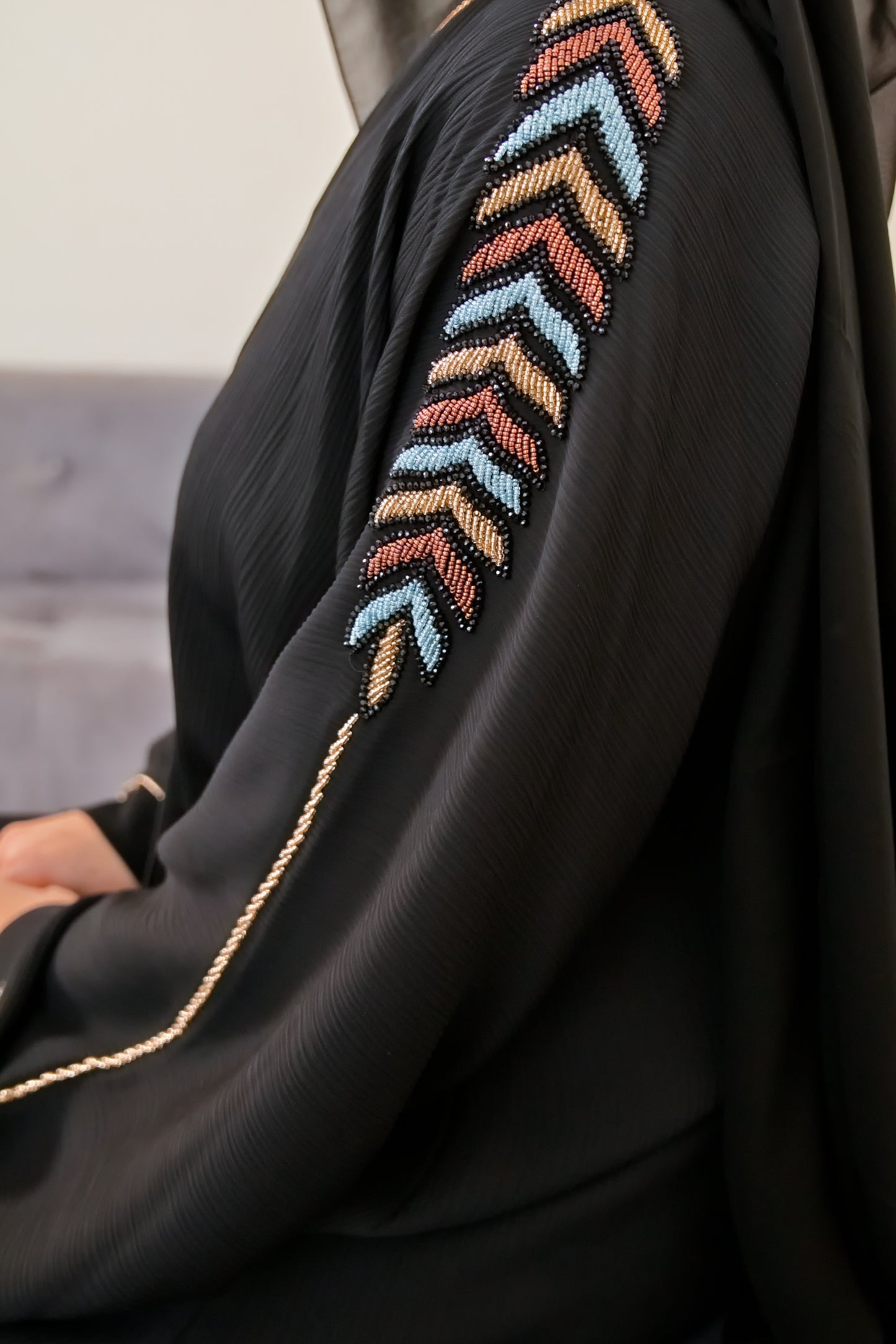 ZEINA - Front Open Buttoned Textured Crinkle Abaya