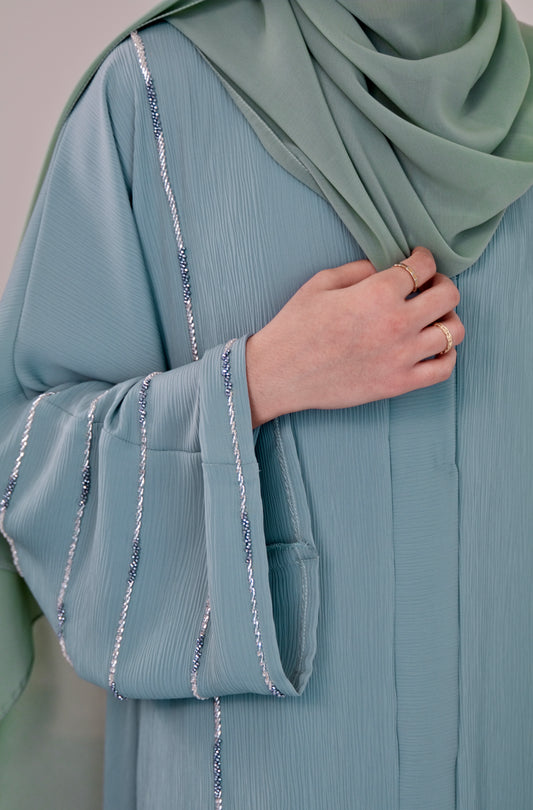 SERA - Front Open Buttoned Textured Crinkle Abaya