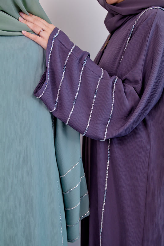 SERA - Front Open Buttoned Textured Crinkle Abaya